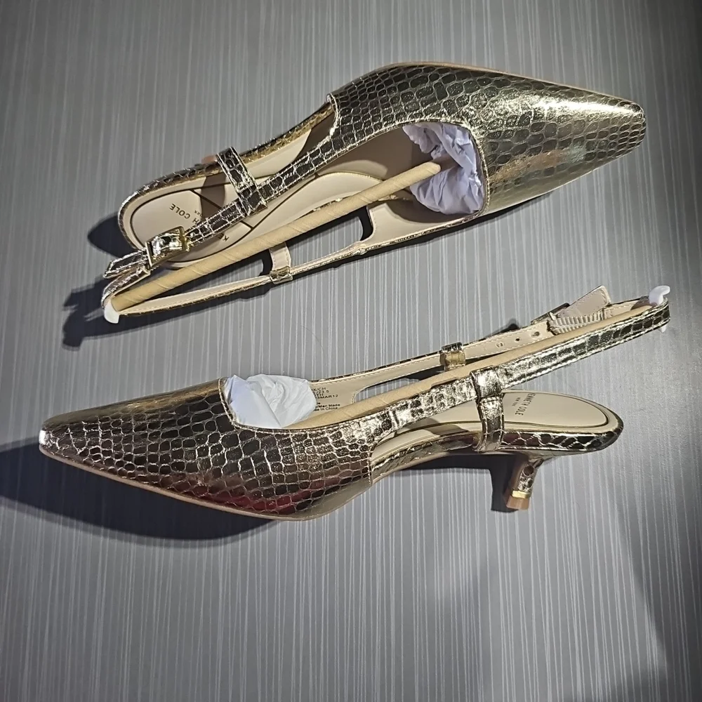 Kenneth Cole Martha Chic Elegant Slingback Kitten Heels Soft Gold Size 7M NEW - Picture 10 of 12